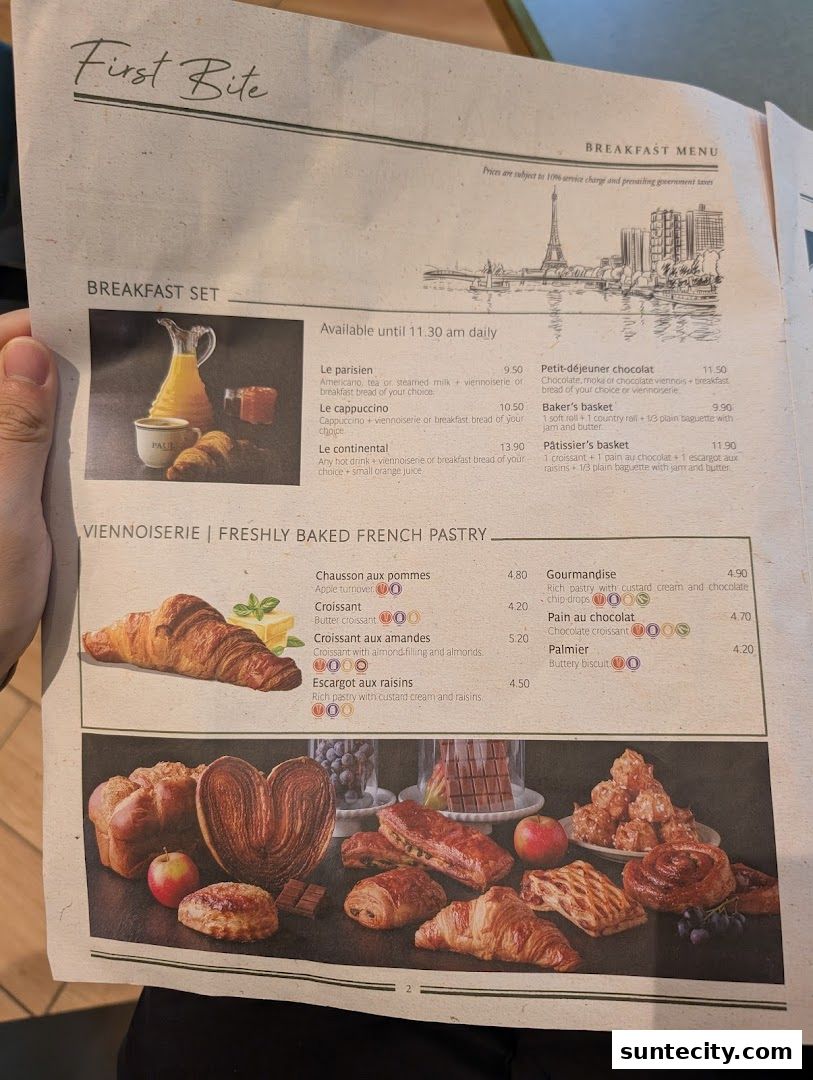 Menu page for PAUL Suntec