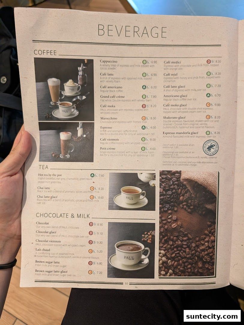 Menu page for PAUL Suntec