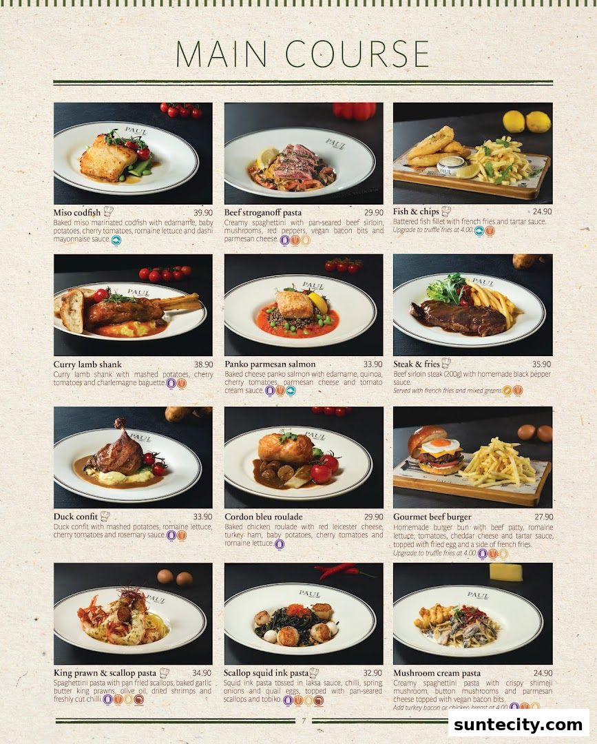 Menu page for PAUL Suntec