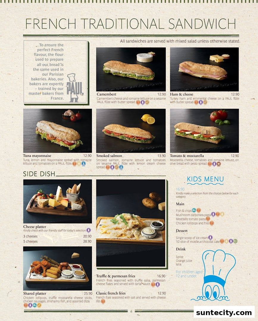 Menu page for PAUL Suntec