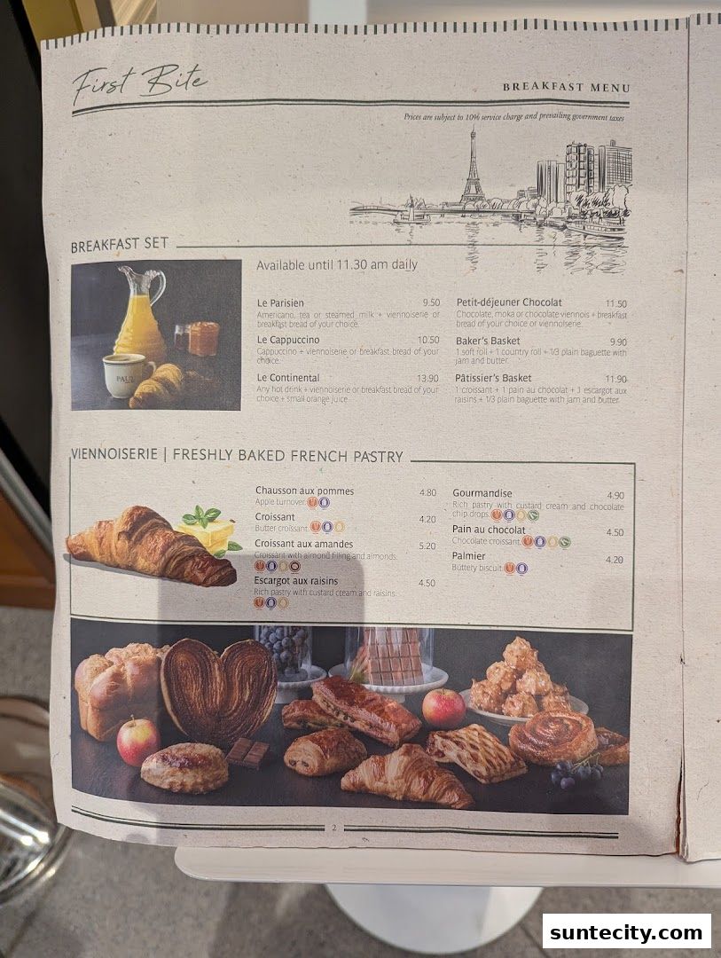 Menu page for PAUL Suntec