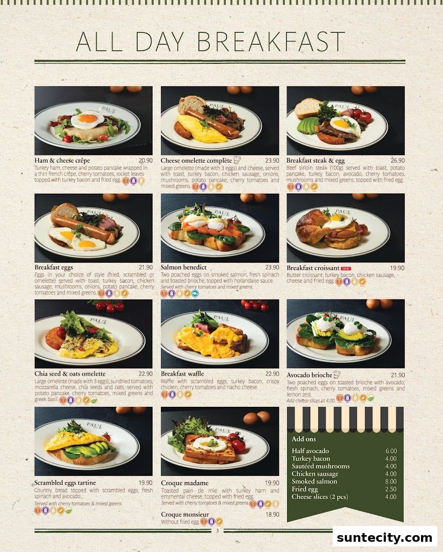 Menu page for PAUL Suntec