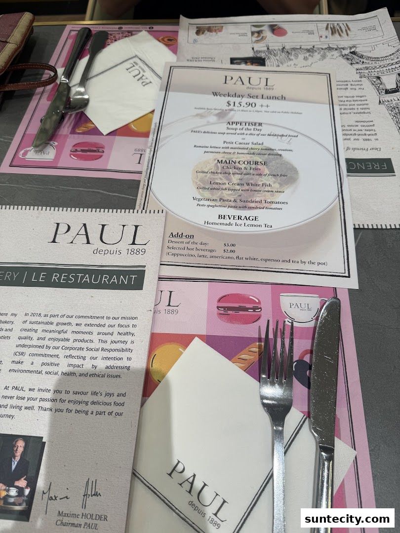 Menu page for PAUL Suntec