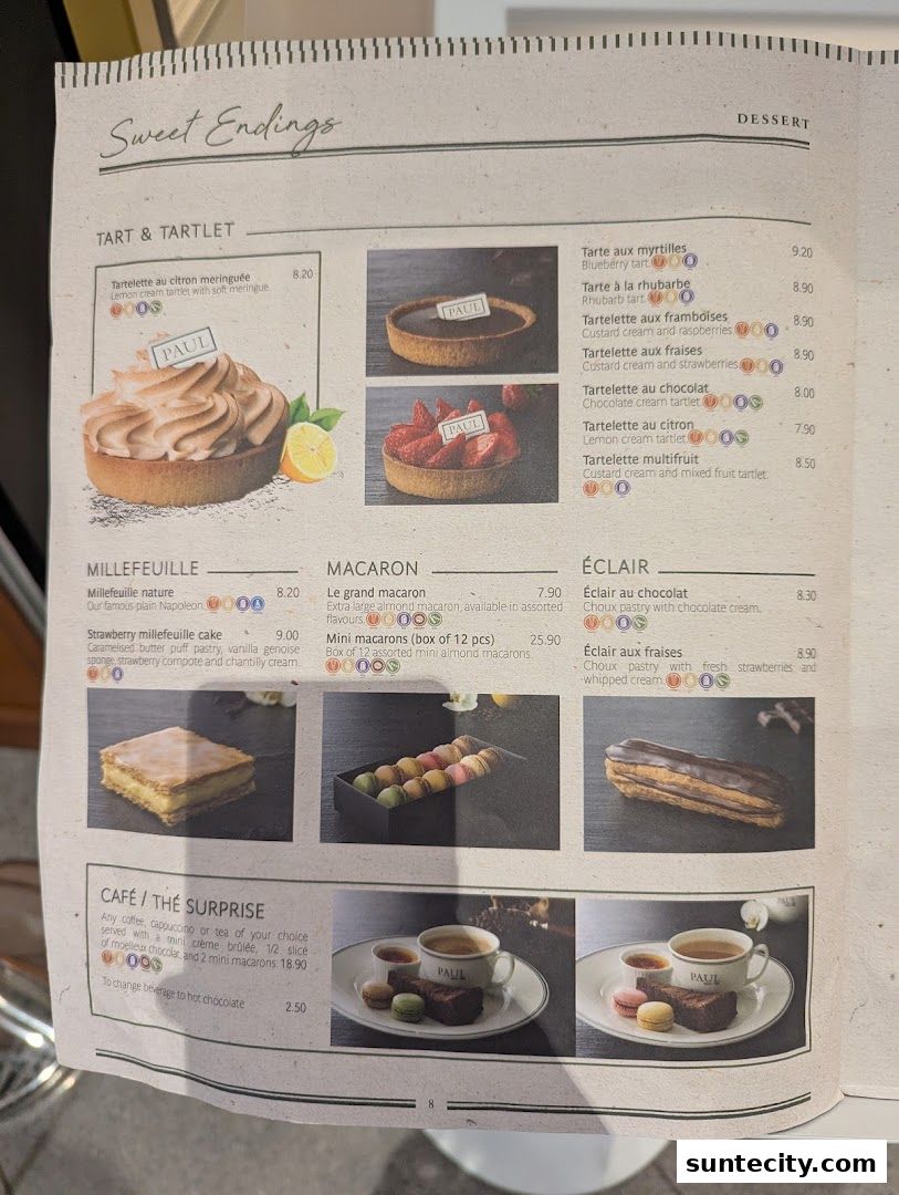 Menu page for PAUL Suntec