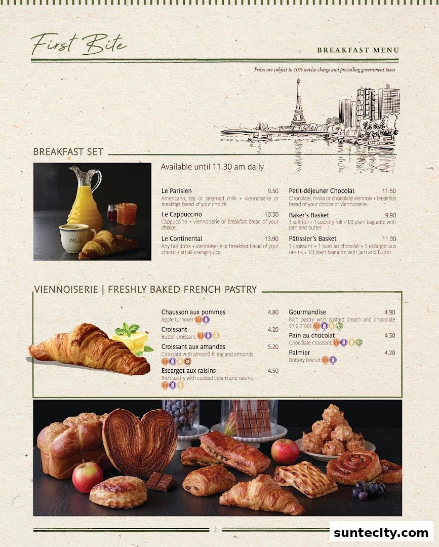 Menu page for PAUL Suntec