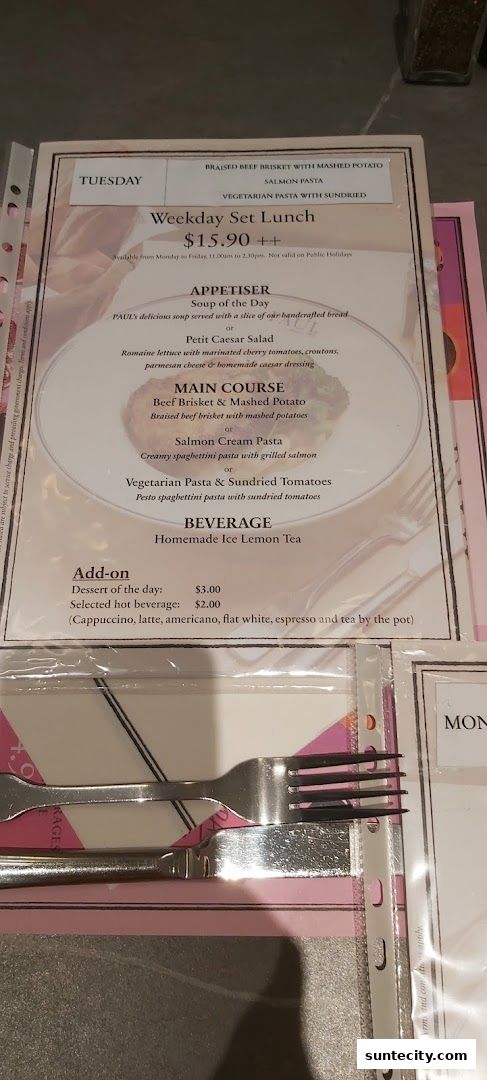 Menu page for PAUL Suntec