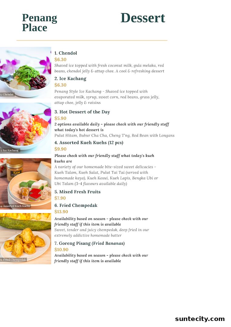 Menu page for Penang Place