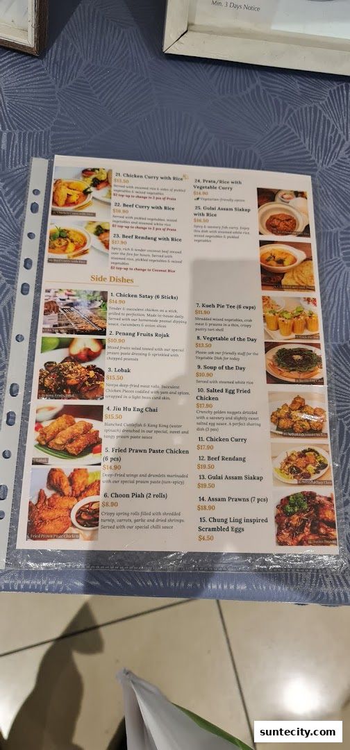 Menu page for Penang Place