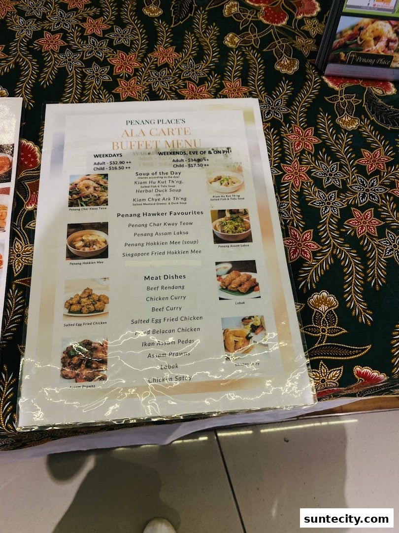 Menu page for Penang Place
