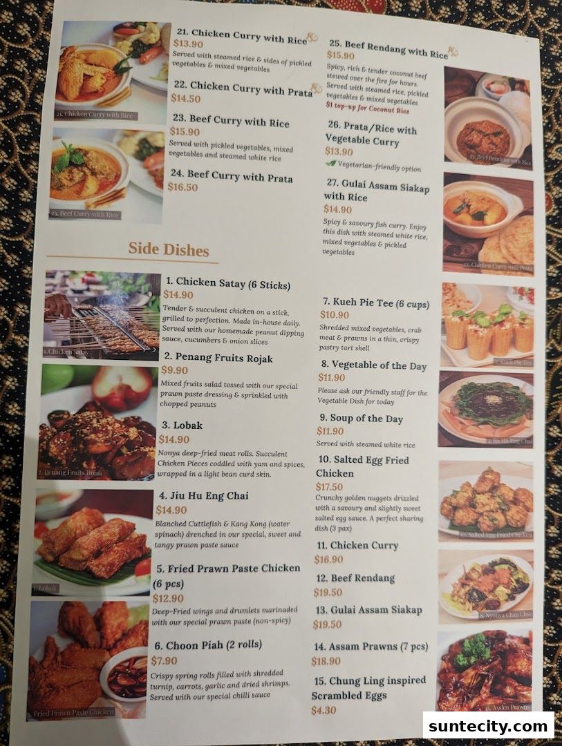 Menu page for Penang Place