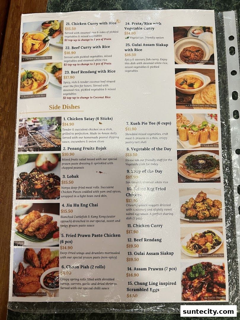 Menu page for Penang Place