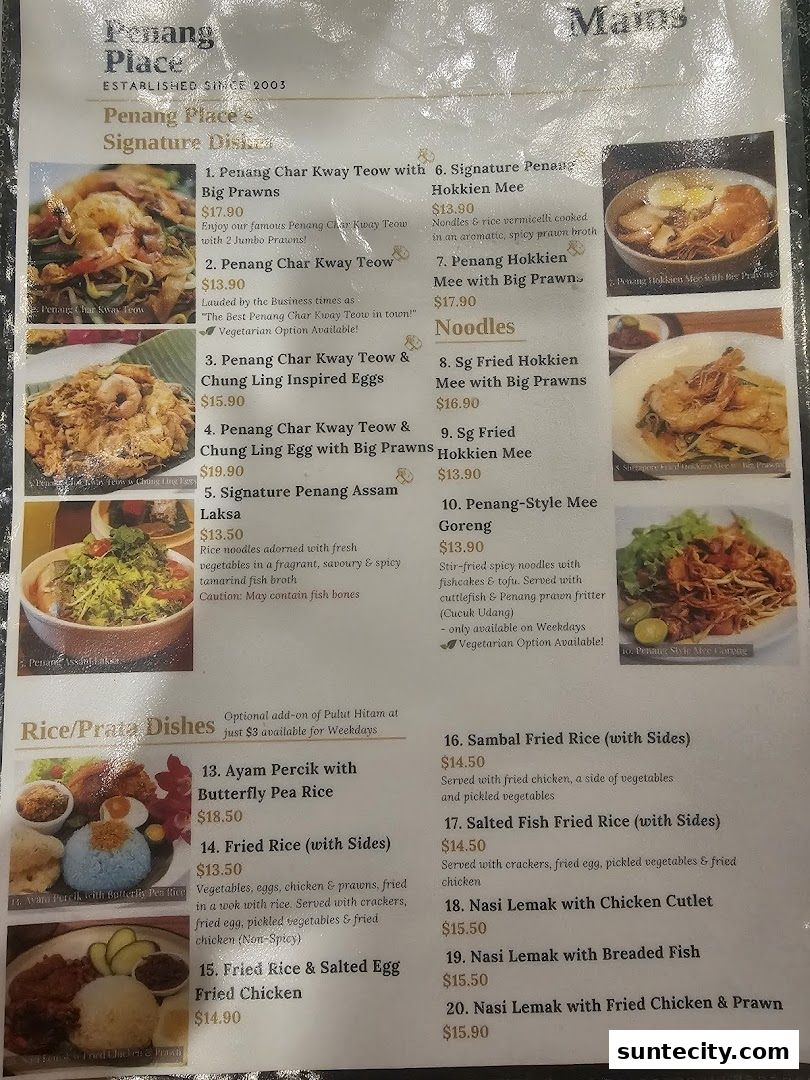 Menu page for Penang Place