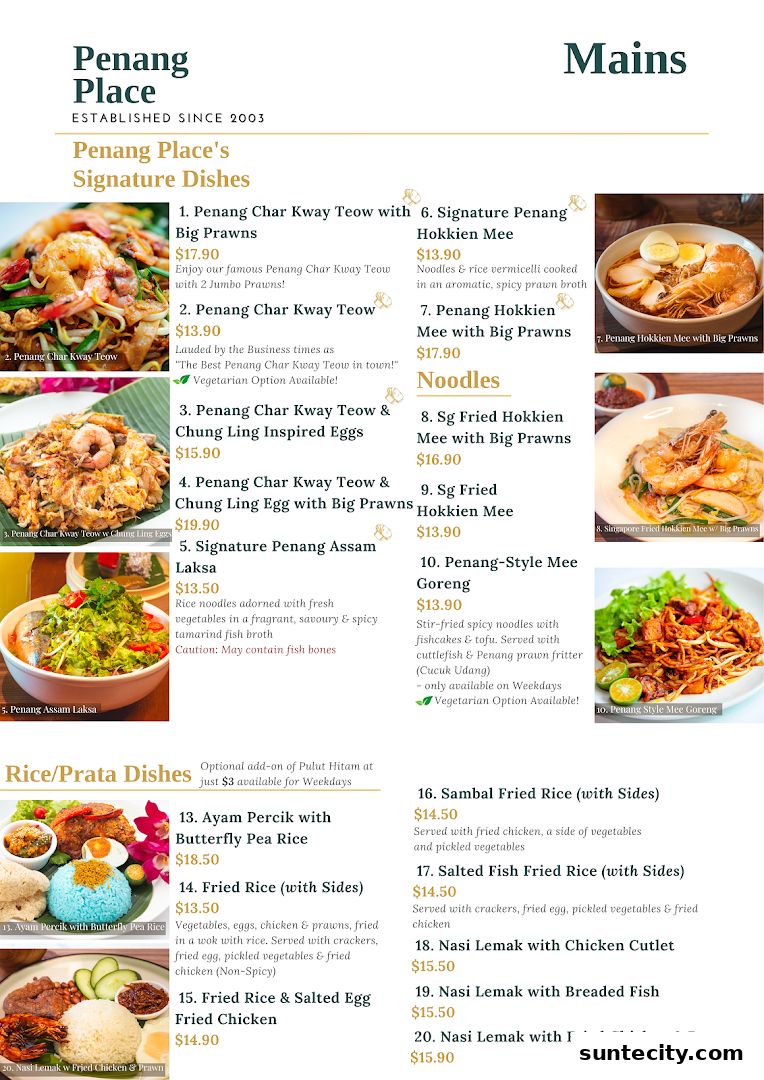 Menu page for Penang Place
