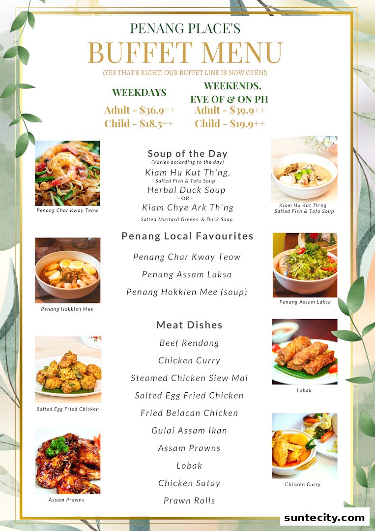 Menu page for Penang Place