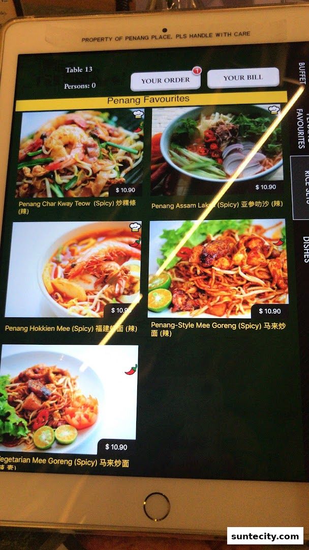 Menu page for Penang Place