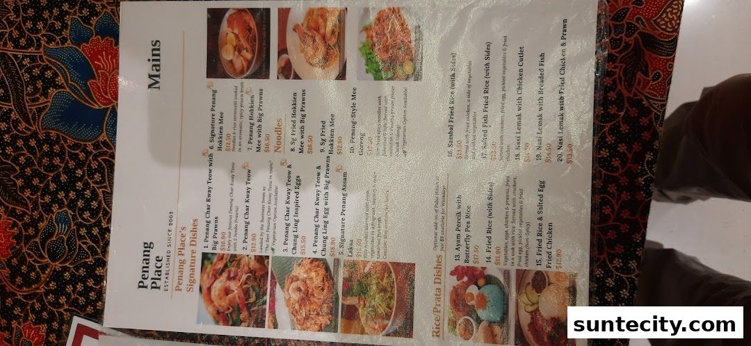 Menu page for Penang Place