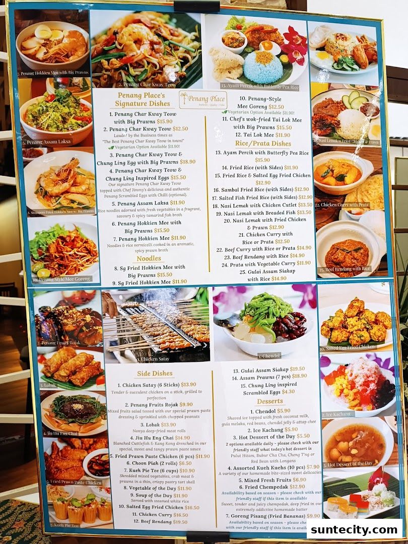 Menu page for Penang Place