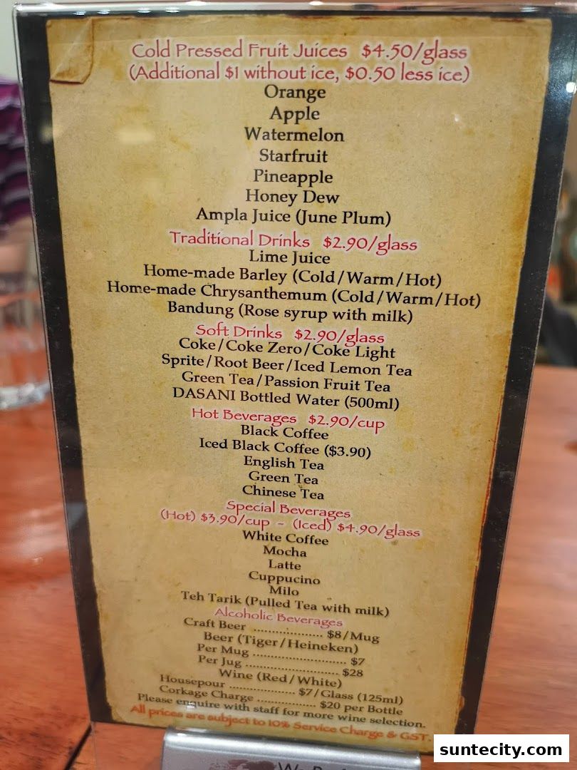 Menu page for Penang Place