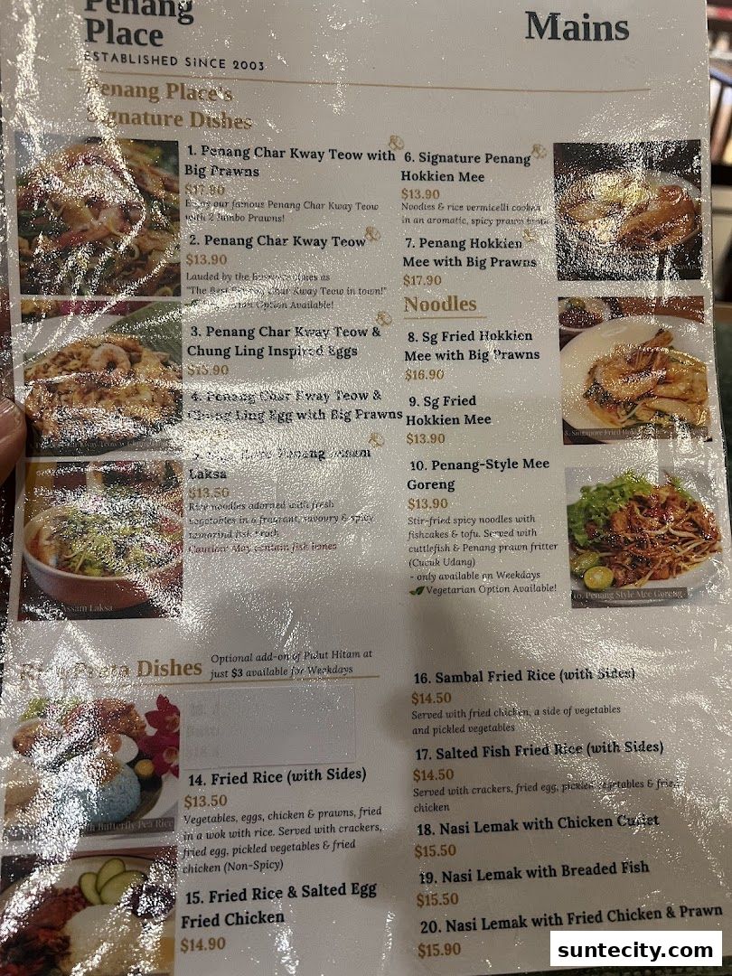 Menu page for Penang Place