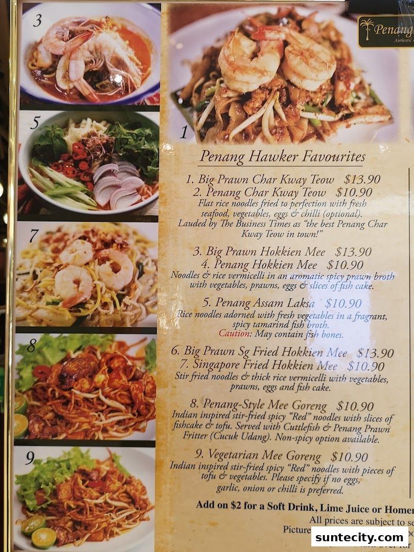 Menu page for Penang Place