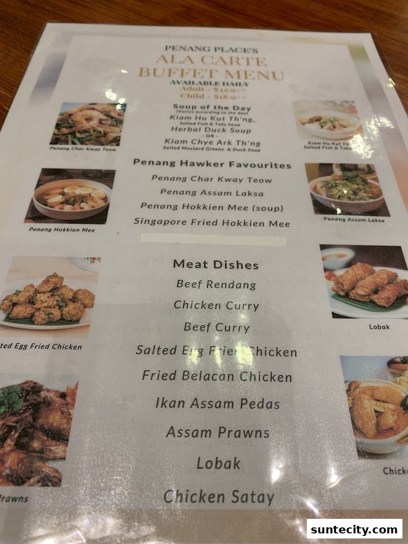 Menu page for Penang Place