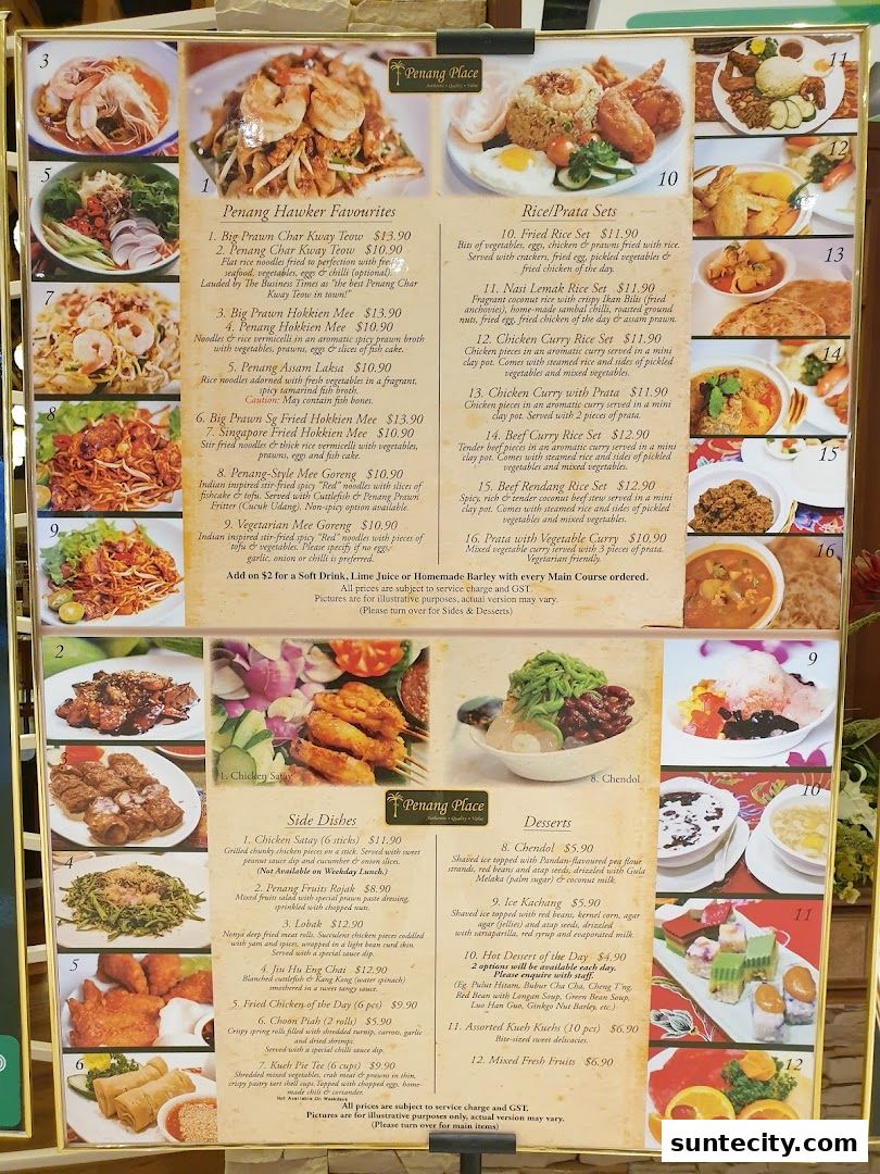 Menu page for Penang Place