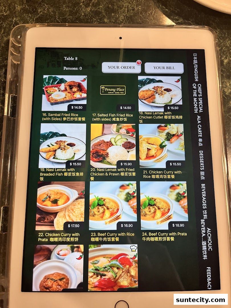 Menu page for Penang Place