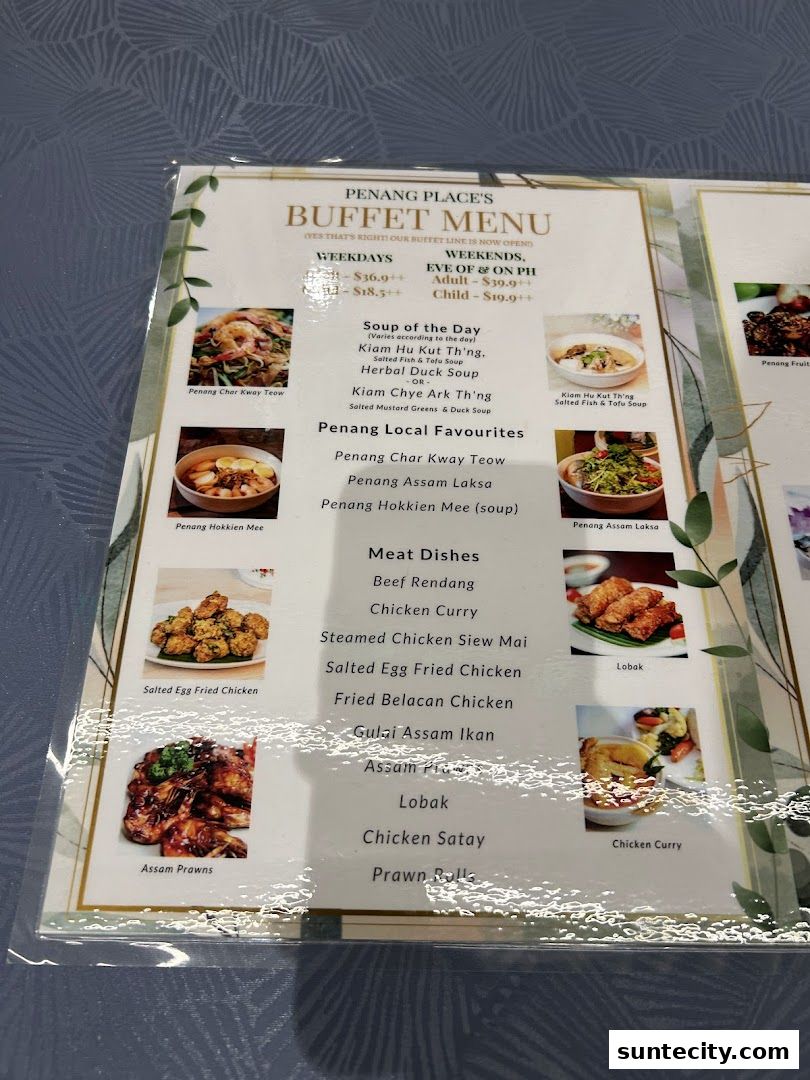 Menu page for Penang Place