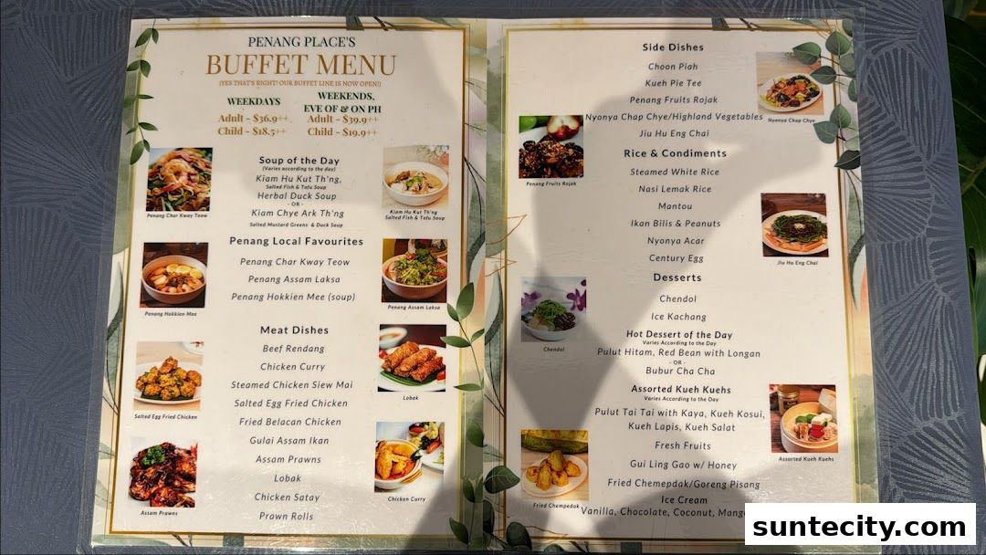 Menu page for Penang Place