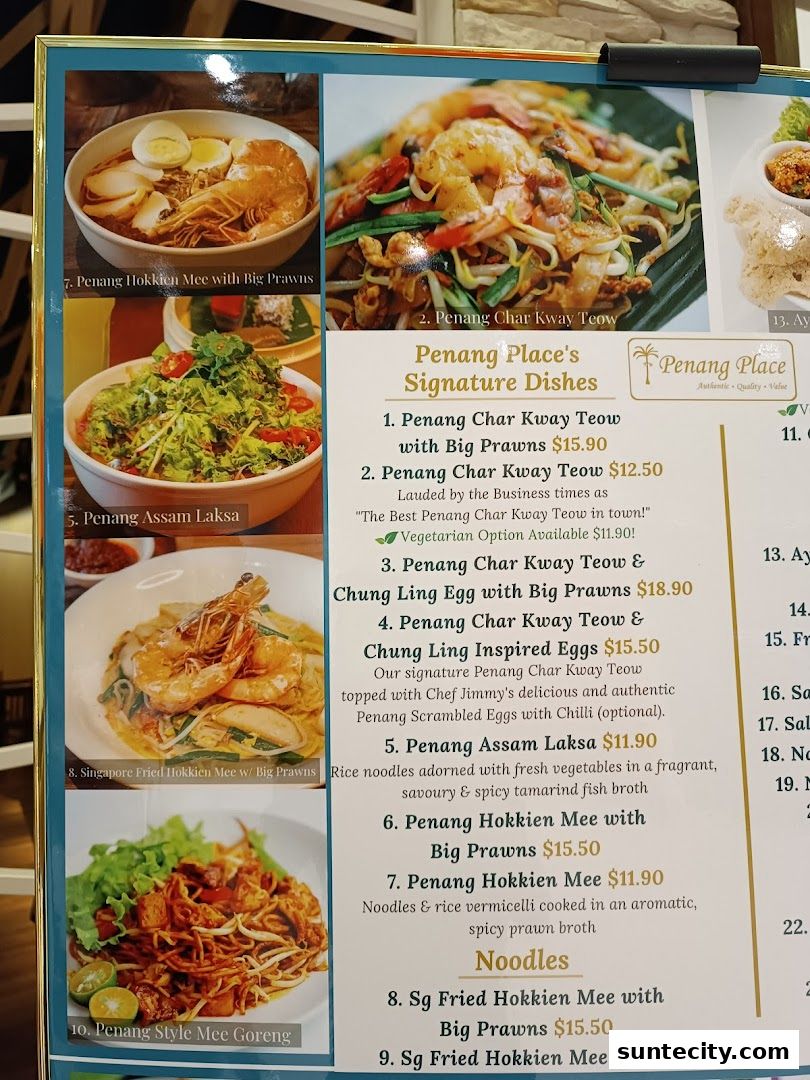 Menu page for Penang Place