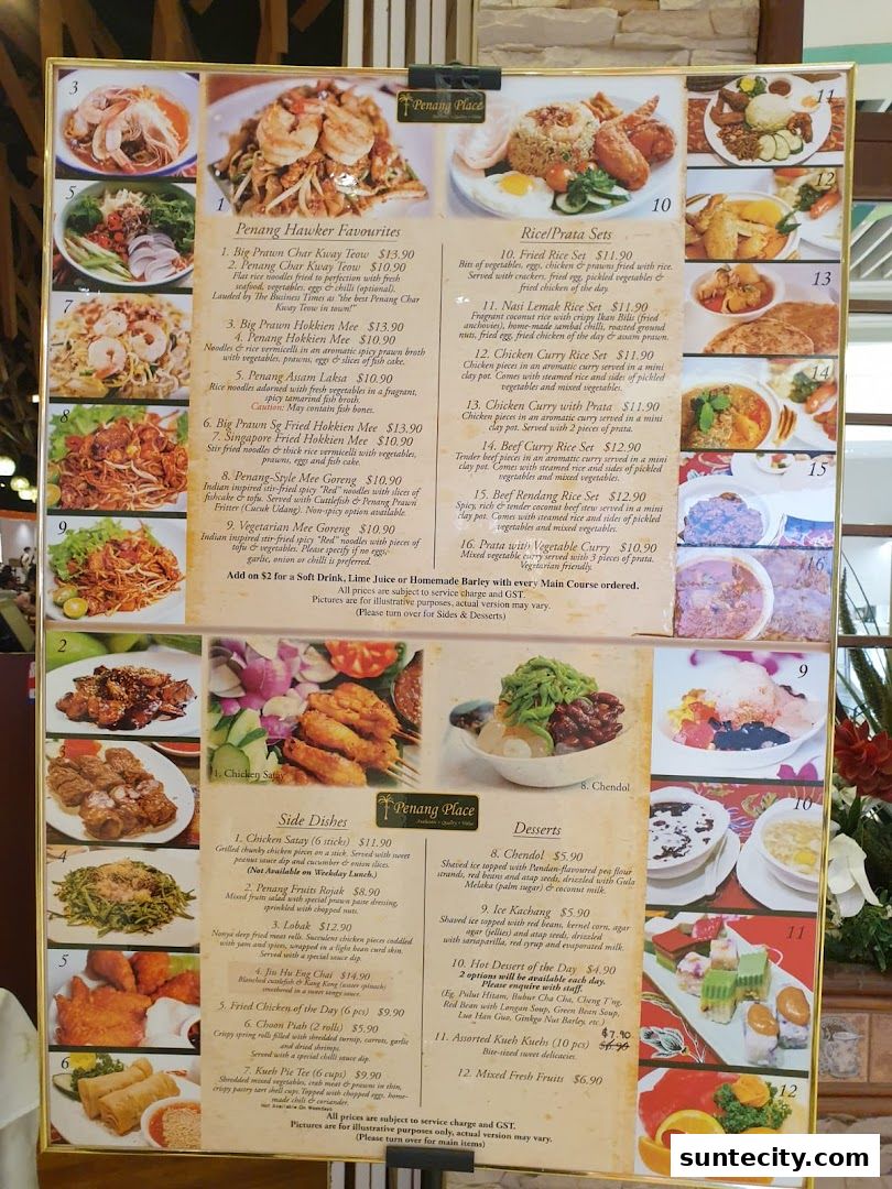 Menu page for Penang Place