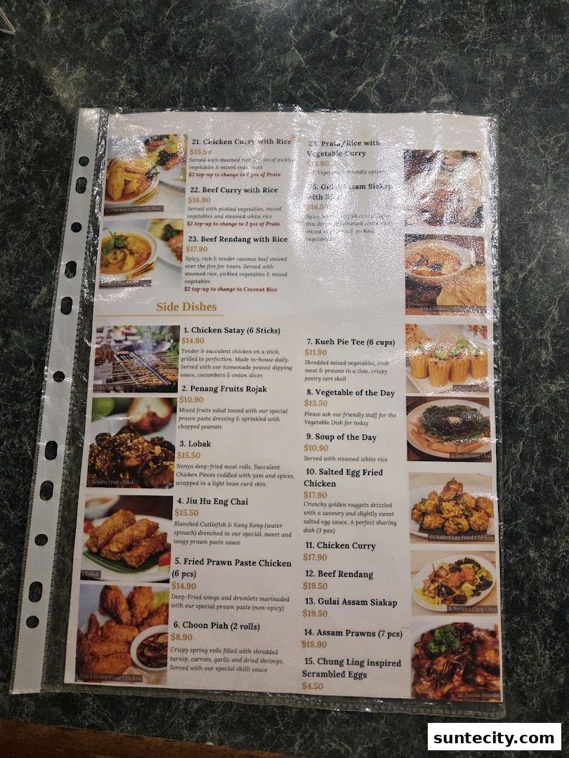 Menu page for Penang Place
