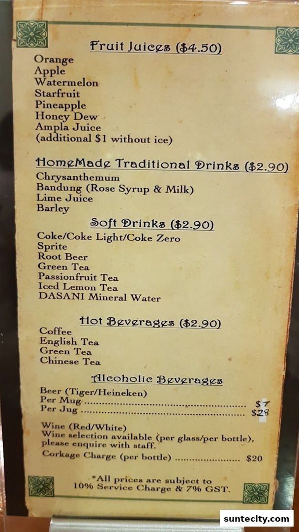 Menu page for Penang Place