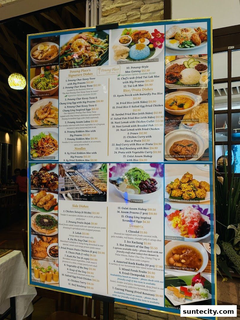 Menu page for Penang Place