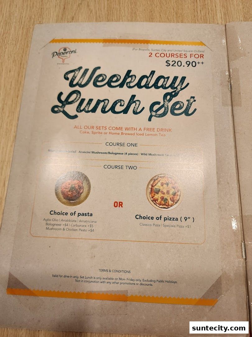 Menu page for Peperoni Pizzeria