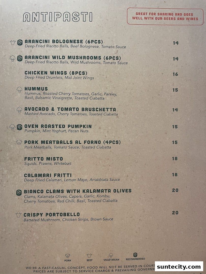 Menu page for Peperoni Pizzeria