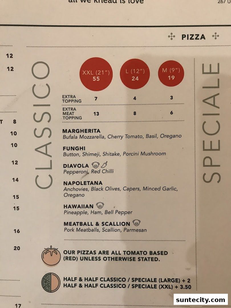 Menu page for Peperoni Pizzeria