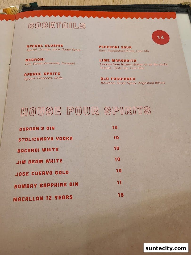 Menu page for Peperoni Pizzeria