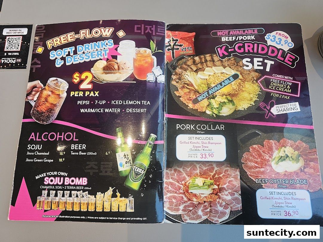 Menu page for POCHA! Korean Street Dining  Suntec City