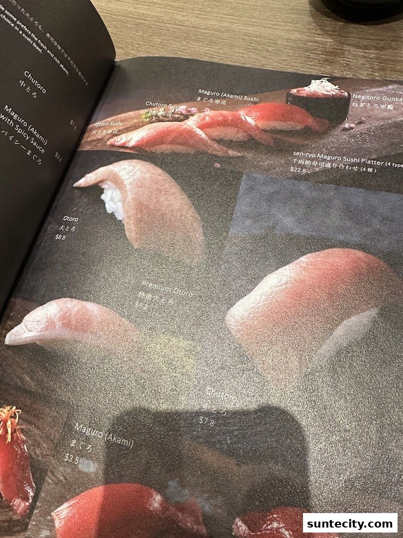 Menu page for 千両 sen-ryo Suntec City