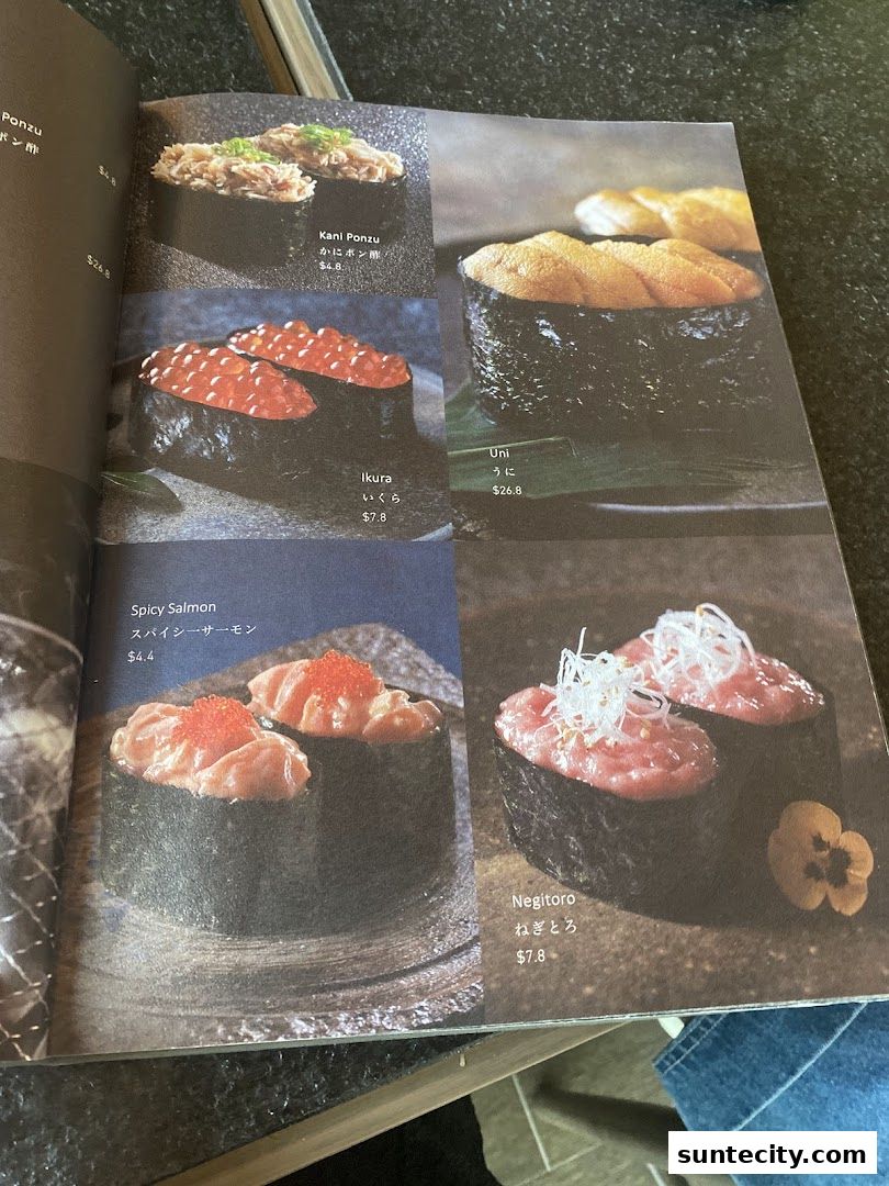 Menu page for 千両 sen-ryo Suntec City