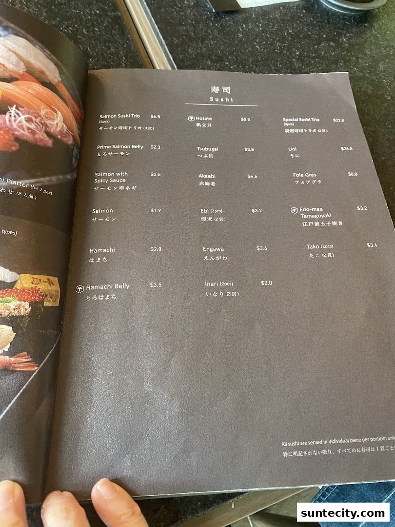 Menu page for 千両 sen-ryo Suntec City
