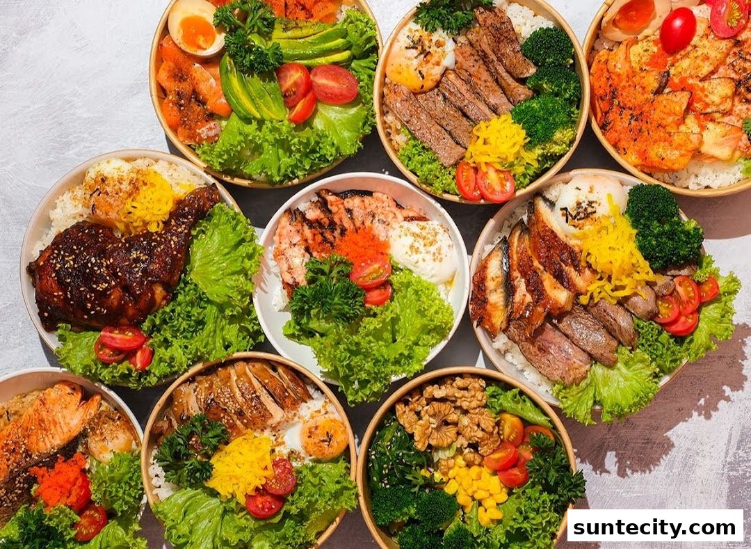 A variety of delicious and colorful poke bowls filled with fresh ingredients.