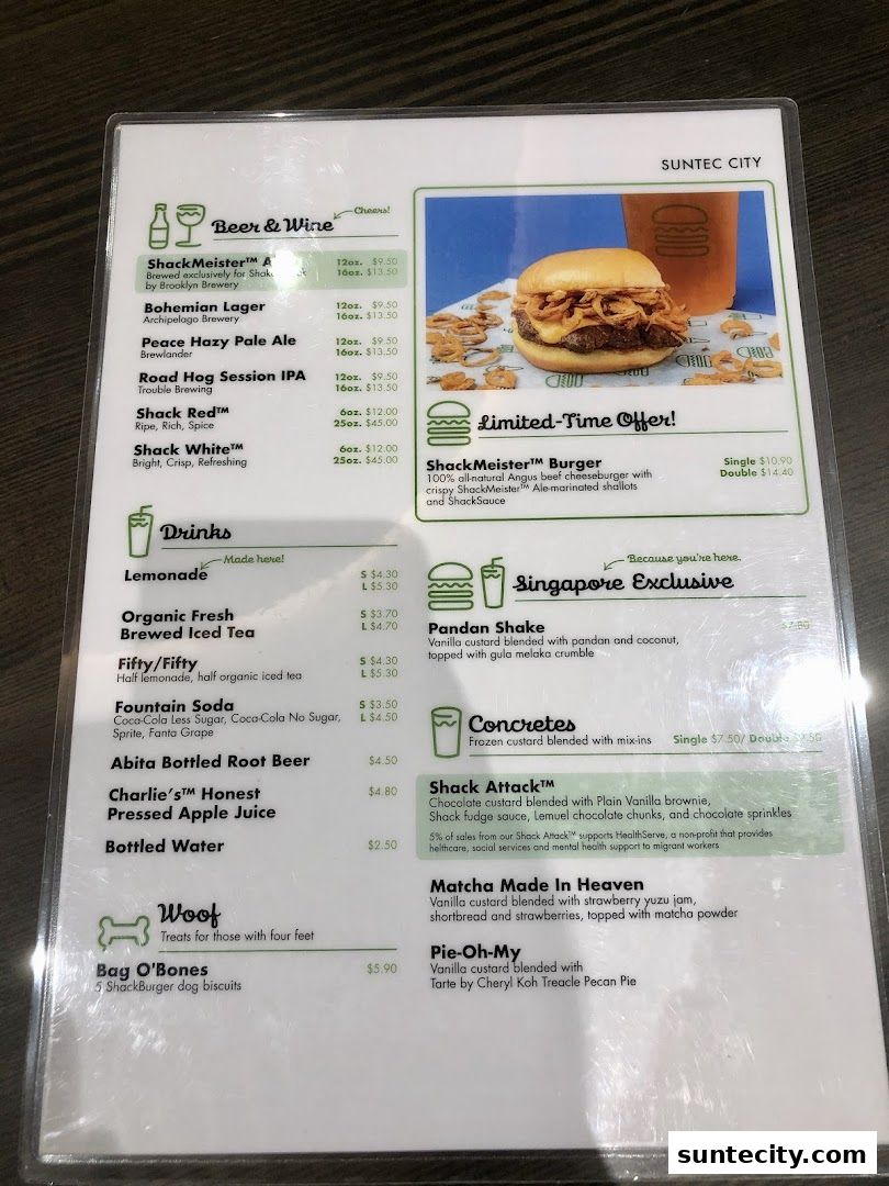 Menu page for Shake Shack Suntec