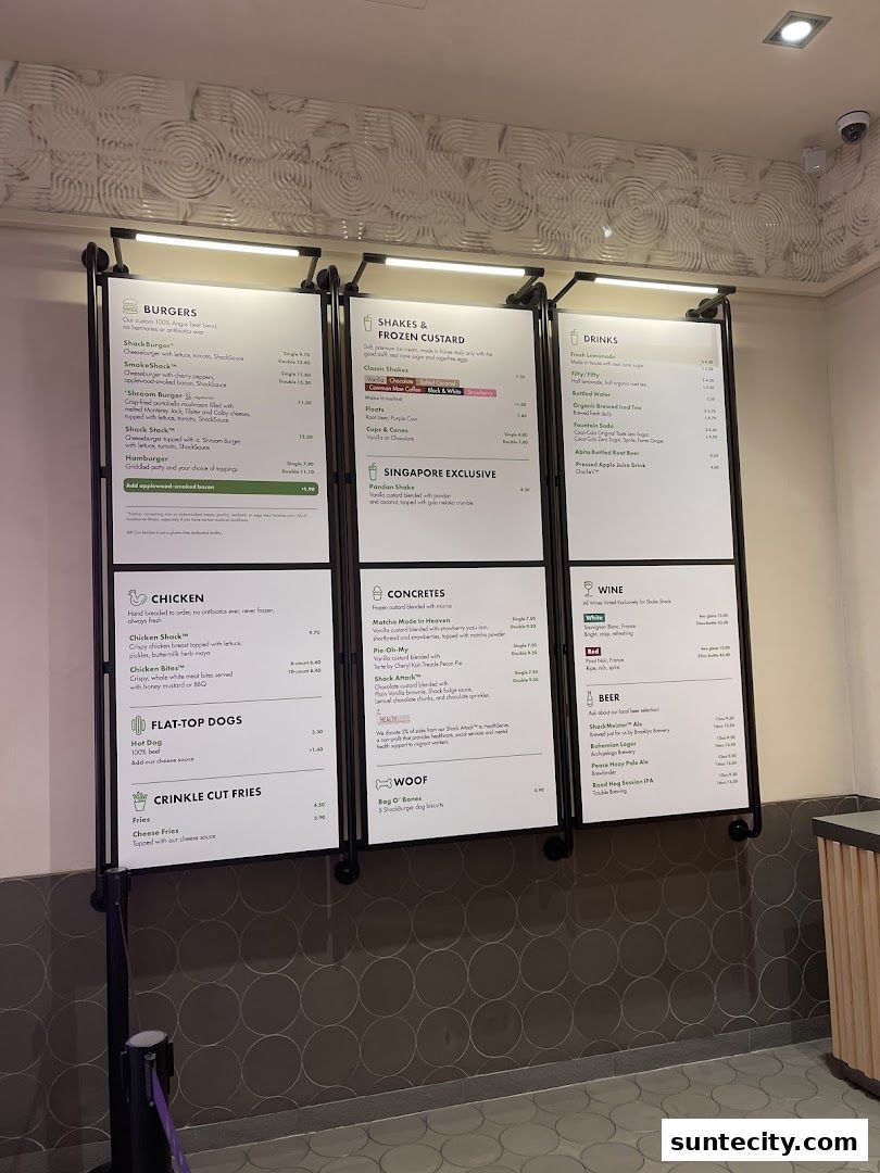 Menu page for Shake Shack Suntec