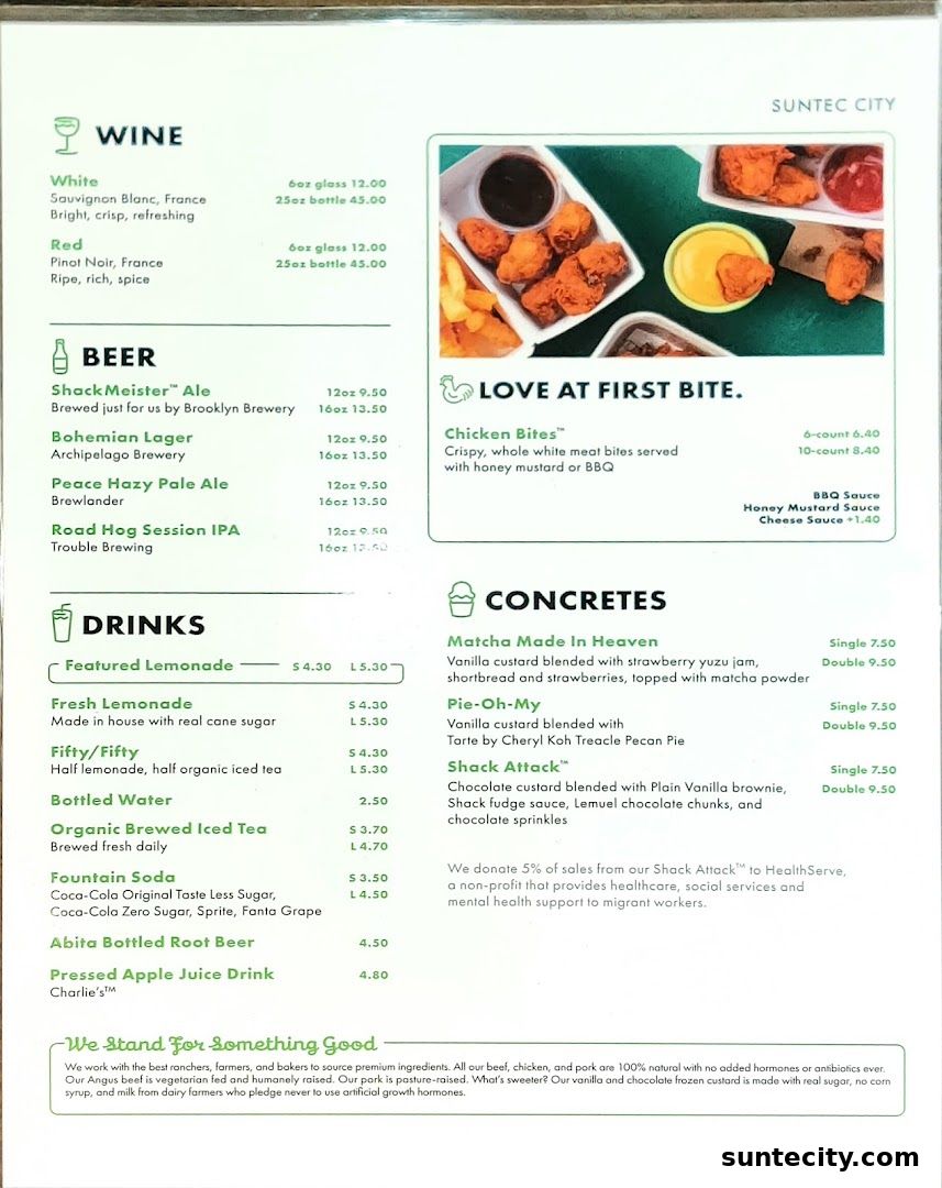 Menu page for Shake Shack Suntec
