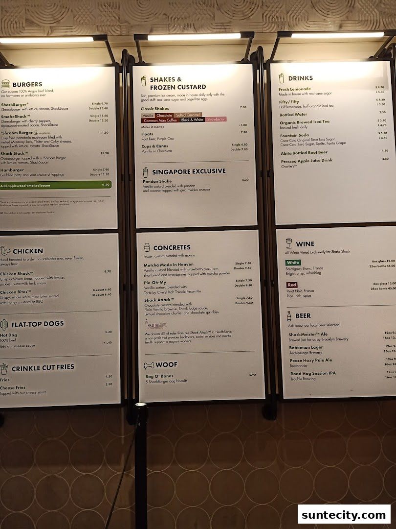 Menu page for Shake Shack Suntec