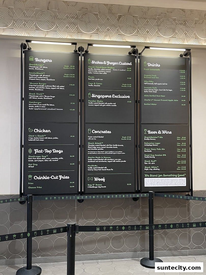 Menu page for Shake Shack Suntec