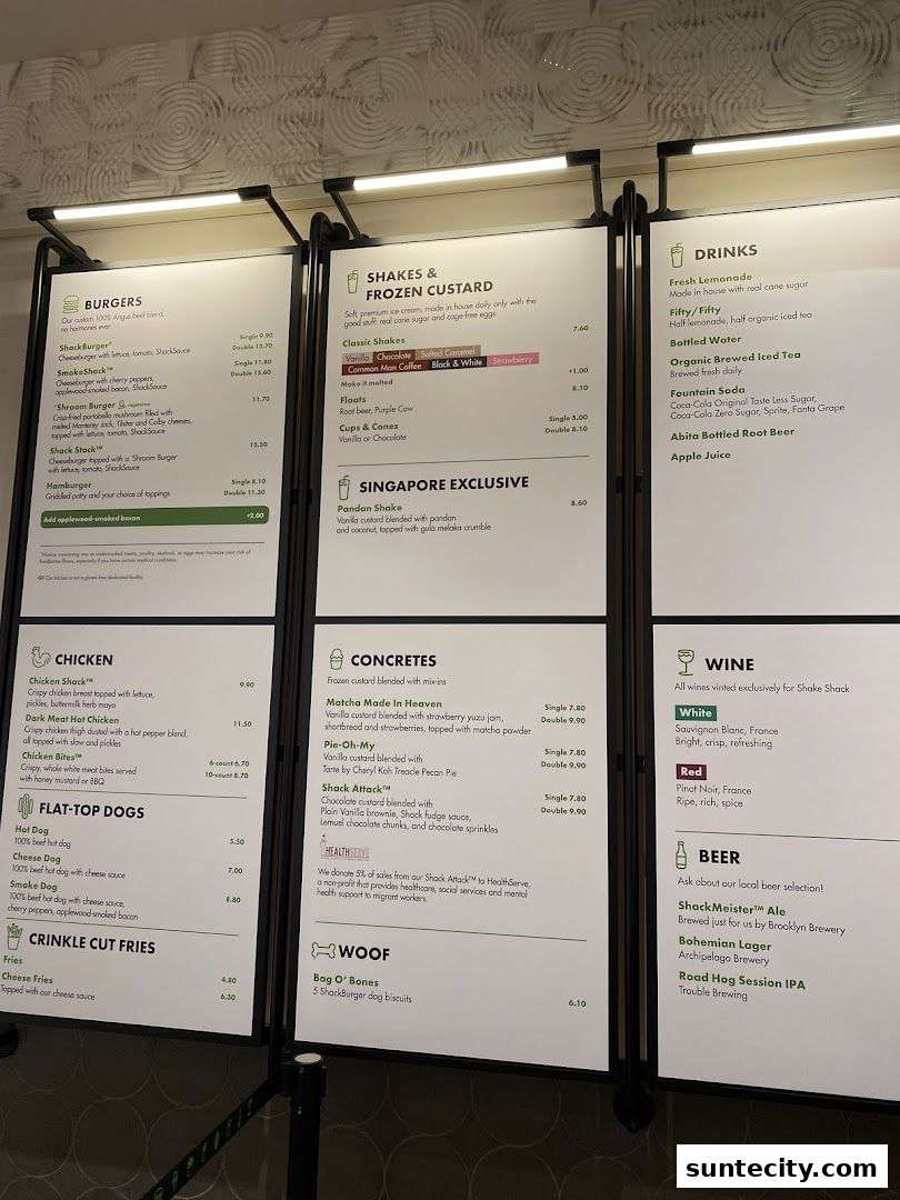 Menu page for Shake Shack Suntec