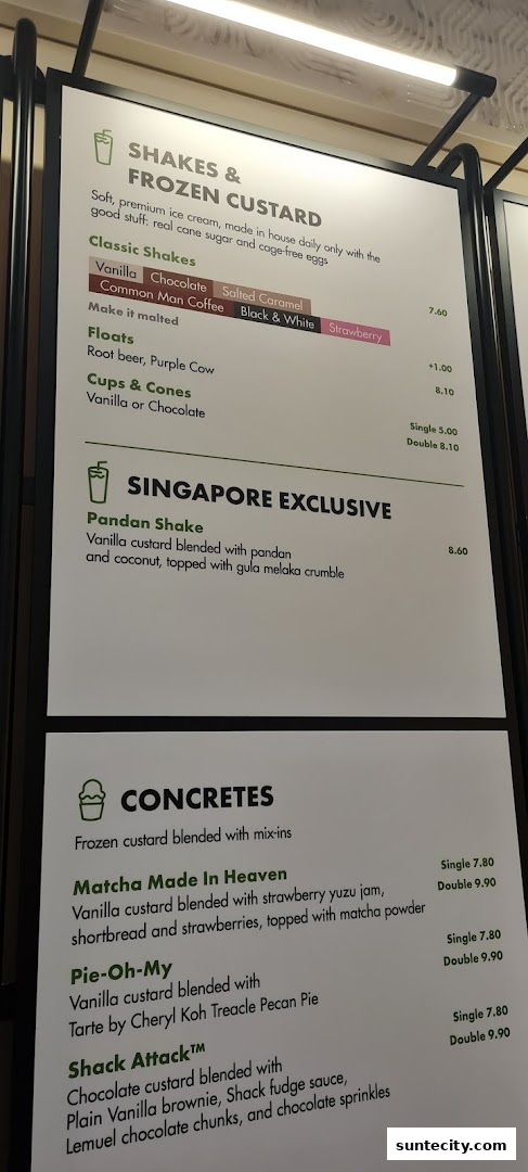 Menu page for Shake Shack Suntec